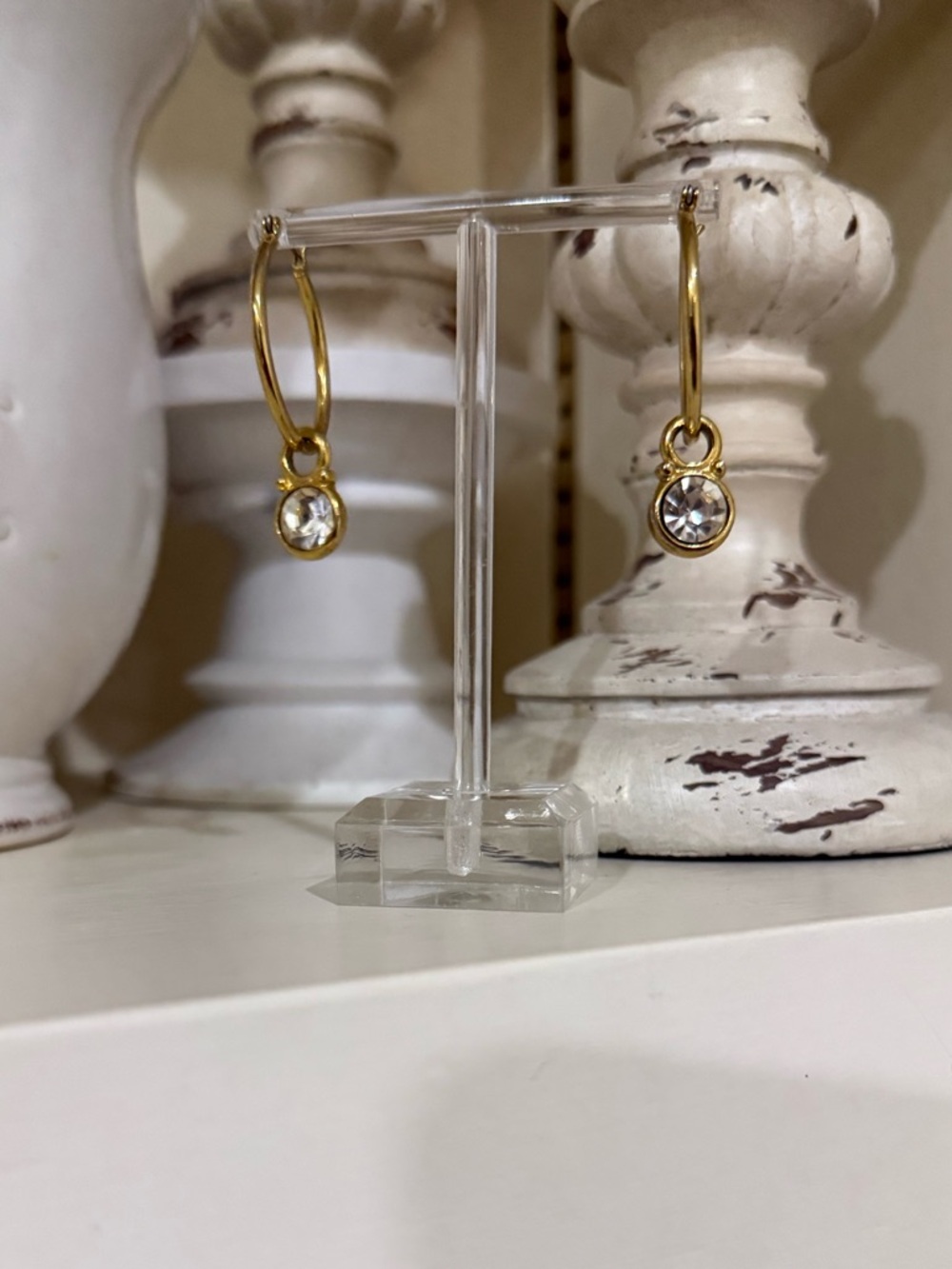 Gennaro Hoops with Clear Stone Dangle